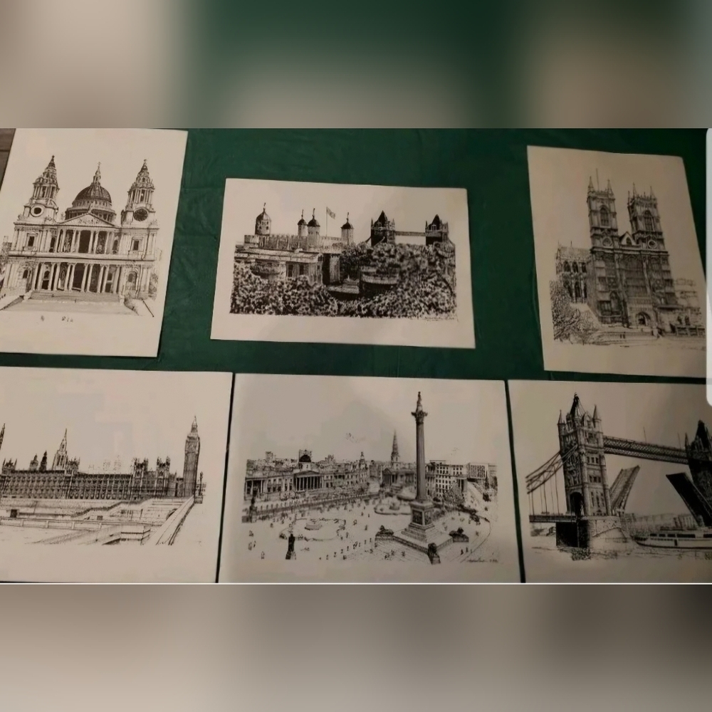 Bernard Smith Vtg B&W 6pc Art Prints London Landmarks